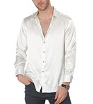 Bowrain Men's Satin Luxury Slim Fit Shirt, (White), (Large)