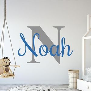 EGD Personalized Multiple Font Wall Stickers for Baby Girl or Boy I Custom Name & Initial for Nursery Wall Decor I Wall Decal for Child Room Decorations I Multiple Custom Options (A. Name & Initial)