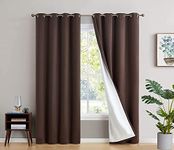 BFAM Store Thermal Insulated 100% Blackout Curtains for Bedroom with White Liner, Double Layer Full Room Darkening Noise Reducing Curtain 2 PC (Chocolate Brown, 10 FT Long)