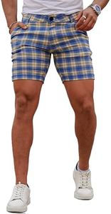 Mens Plaid Elastic Waist Shorts Casual Blue Shorts for Men(Blue,36)