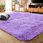 LOCHAS Luxury Velvet Fluffy Area Rug Modern Rugs for Bedroom Living Room, Extra Soft and Comfy Carpet, Cute Color Plush Indoor Carpets for Kids, Nursery, Children, Girls, Baby, 3x5 Feet Purple