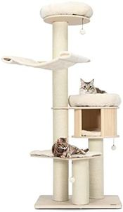 Costway 174cm Solid Wood Cat Tree, 4-Layer Cat Tower W/Sisal Scratching Posts, Cat Condo, Top Plush Perch, Hammock, Jingling Fur Ball, Cat Climbing Stand, Cat Activity Center Furniture for Cats