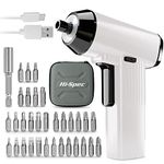 Hi-Spec 34pc White 3.6V Rechargeable Electric Screwdriver with USB Charging LED Light Li-on Battery and Bit Set. Cordless Screwdriver Household Repairs & Assembly