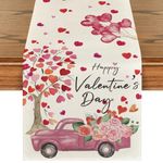 Artoid Mode Heart Tree Truck Rose Balloon Happy Valentine's Day Table Runner, Seasonal Anniversary Wedding Holiday Kitchen Dining Table Decoration for Indoor Outdoor Home Party Decor 13 x 72 Inch