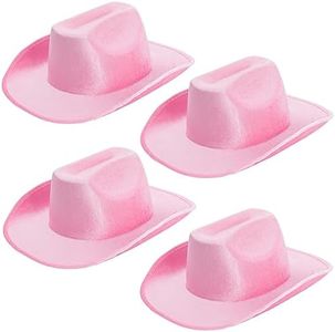 Zodaca 4-Pack Pink Felt Cowboy Hats - Bulk Pack of Cowboy Hats for Women, Girls, Men, Birthday, Party, Bachelorette (Adult Size)