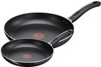 Tefal Taste Twin Frying Pan Set, 20cm & 28cm Non-Stick Aluminium Pans, Thermo-Spot Heat Indicator, Lightweight, All Hobs Except Induction, Black - B189S244