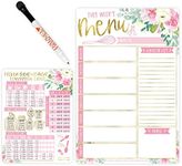 Weekly Meal Planner Dry Erase Board for Refrigerator - Floral Magnetic Weekly Menu Board for Kitchen Conversion Chart Magnet, Magnetic Meal Planner for Refrigerator, Magnetic Menu Board for Fridge