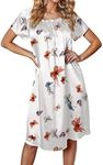 Ekouaer Women's Satin Silk Pleated Nightgown Loose Sleepwear Printed Nightshirt Short Sleeve Sleep Dress, White Flowers, X-Large