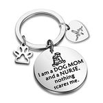 WUSUANED Funny Nurse Keychain I Am A Dog Mom And A Nurse Nothing Scares Me Nurse Graduation Jewelry Gift For Dog Lover