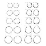 Senteria 10Pairs Small Hoop Earrings for Women Stainless Steel Silver Hoop Earrings Hypoallergenic Cartilage Hoop Earrings Endless Hoop Earrings Set for Men 8/10/12/14/16mm