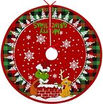 fzbali Merry Grinchmas 48” Large Christmas Tree Skirt Lace-up Red Green Buffalo Plaid Check, Xmas Grinch Santa Max Snowflakes Rustic Home Decorations New Year Holiday Party Farmhouse Decor