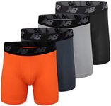 New Balance Men's Standard 5" Performance No Fly Boxer Brief (4 Pack), Black/Dynomite/Steel/Orca, Large