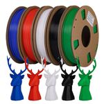 PLA Filament 1.75mm Combipack, TINMORRY 3D Printer Filament, 250g x 5 Spools, Black+White+Red+Blue+Green