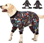 LovinPet Large Dog Pajamas, Wound Care/Post Surgery Shirt, UV Protection, Love My Dog Text on Black Print, UV Protection, Pet Anxiety Relief, Large Dog Onesies, Pet PJ's/XXL