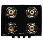 Faber Gas Stove 4 Burner Glass Cooktop (Jumbo 4BB SS) Manual Ignition, Steel Frame Body, Black