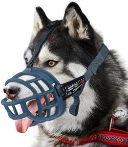 Dog Muzzle, Soft Rubber Basket Muzzle for Small Medium Large Dogs, Adjustable Cage Muzzle Prevent Biting Chewing Barking, Allow Drinking Panting (M-Size 3, Blue)
