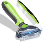 Undercoat Rake for Deshedding and Dematting Dogs - Metal Comb and Brush for Pet Grooming Supplies (Green)