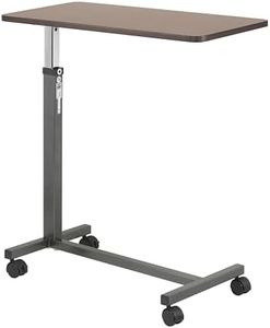 Drive Medical 13067 Adjustable Non Tilt Top Overbed Table With Wheels for Hospital and Home Use, Standing Desk, Walnut