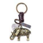 AuPra Elephant Keyring Women Gift Good Luck Key ring for Men Handmade Leather Car Keys Lucky Charm 3D Animal Present