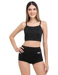 CREVOX Solid Black Padded Crop Top with Black Short Two Piece Swim Wear/Suit for Women (XXL, Nylon)