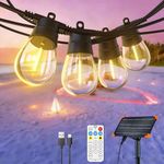 Quntis 102FT 30+2 Bulbs Solar String Lights Outdoor with Remote,Type-C& Solar Powered Patio Light, 8 Light Mode, Dimmable,Timer, Waterproof Outdoor Solar Light for Garden Backyard Gazebo Deck Pergola