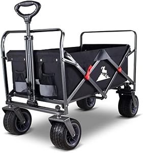 TOPWELL Garden Collapsible Wagon All-terrain Trolley Heavy Duty Foldable Beach Wagon, Capacity of 265lbs Garden Cart, Black/Grey