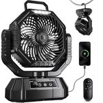 VTHW Camping Fan, 20000mAh Rechargeable Battery Fan with Remote, Stepless Speed, 270° Rotation, Timer Mode, Hook, LED Light, Personal Desk USB Fans for Outdoor Tent Camping (Black)