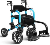 FlyingJoy 2-in-1 Lightweight Rollator Walker with 10" Front Wheels and 8" Rear Wheels for Seniors, Foldable Transport Wheelchair Supports up to 300 lbs