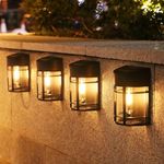 nipify 4 Pack Solar Fence Lights, Waterproof Solar Wall Lights Outdoor Warm White, Auto On/Off Retro Solar Powered Lighting for Garden Yard Gate Door Patio