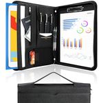 ProCase Portfolio Business Padfolio Folder with Handle and Zipper, Conference Meeting Executive File Legal Document Organizer with Pockets Letter Size A4 Writing Pad Notepad Padfolio -Allblack