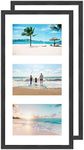 Multi 3 Aperture Picture Frame with Mount for 6x4 inch(10 x 15 cm) pictures,Black triple photo frame Made of Real Wood with Perspex Front for Wall Mount,Set of 2