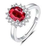 GULICX 925 Sterling Silver Rings for Women, Vintage Oval Gemstone Birthstone Red Ruby Halo Engagement Rings, Eternity Promise Finger Ring Anniversary Wedding Adjustable Silver Ladies Rings for Her