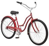 Schwinn Mikko Adult Beach Cruiser Bike, Featuring 17-Inch/Medium Steel Step-Over Frames, 3-Speed Drivetrains, Red