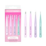 Brushworks HD 4 Piece Combination Tweezer Set - Pastels