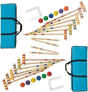 HEY! PLAY! Croquet Set – 2-Pack Wood Outdoor Sports Set with Carrying Case - Fun Vintage Backyard Games for Kids and Adults - Up to 12 Players