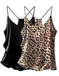 Ekouaer Womens Satin Cami Tops 2 Pack V Neck Silk Camisole Tank Top Spaghetti Strap Racerback Camis Blouse Shirt