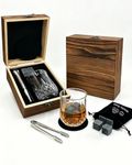 Whiskey Gift Sets for Men – 1 Premium Crystal Whiskey Glasses with 4 Reusable Whiskey Stones, Tongs, and Coasters in Wooden Box, Perfect Christmas or Birthday Present for Dad
