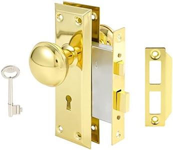 Toptotoo Mortise Lock Set for Interior Door, Vintage Antique Gold Door Knobs with Lock and Skeleton Key, Old Door Knob Replacement Fits 1-3/8 in 1-3/4 in, Polished Brass Finish