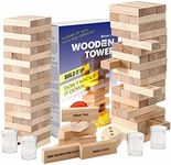 BETTERLINE Wooden Tower Stacking Blocks Drinking Game - 48 Pieces - Tumbling Tower for Adults - Friends Party Game, Bachelor Party, Bachelorette Party (60 Pieces w/Text)