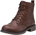 Vepose Women's 910 Ankle Boots, Low Heel Lace up Fashion Combat Booties, Cognac/Red Brown, Size 5 US(CJY910 cognac 05)