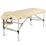 GreenLife® Basic™ Portable 2 Fold 28 Inches Width Aluminum Massage Reiki Facial Table Bed with Free Carrying Bag & Head Rest & Arm Rests (All Included, Cream)