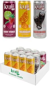 Kuii Prebiotic Soda Variety Pack – 12 Count with Mexican Cola, Mandarin & Fruit Punch Flavors – Sparkling Gut-Friendly Drinks for Refreshing, Guilt-Free Hydration, 12 fl oz Cans