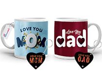 waohhARTZ Anniversary Gift For Mom Dad, Gifts For Parents On Wedding, Marriage - Ceramic Coffee Mug 11Oz White (2), Wooden Key Chains Black (2) (Design1), 325 milliliter