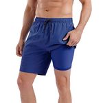 MILANKERR 5.5 inch 7 inch Mens Swim Trunks with Compression Liner,Mens Bathing Suit Quick Dry Stretch Swimming Trunks for Men, 5008_navy, M