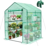 Greengro Greenhouse, 56 x 56 x 75'' Greenhouses for Outdoors, Durable Green House Kit with Window, Thicken PE Cover, 3 Tiers 8 Shelves, Heavy Duty Walk in Green Houses for Indoor Backyard Outside