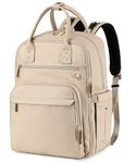 LORADI 18 Pockets Diaper Bag Backpack with Wet Pockets and Stroller Clips, Convertible Tote Bag (Faux Leather, Beige)