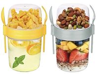 VL 2PCs Yogurt Pots Reusable 650ml Yoghurt Container with Spoon & Fork BPA free Breakfast Pots to GO Muesli Cereal On the Go Dishwasher Safe Lunch Box Oatmeal Jars, Set of 2 (Grey, Yellow)