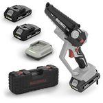 BUILDSKILL 21V Cordless Chainsaw Machine | 6 inch Bar | 3600 RPM Copper Motor | 2 x 1.5AH Battery | Chain tensioning button, safety lock | Mini Chainsaw Machine for Wood Cutting, Gardening & DIY Use