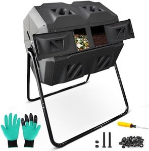 BIOGRN Compost Bin, 43 Gallon Dual Chamber Composter Tumbler Outdoor with 2 Sliding Door and Aeration System, BPA-Free Large Rotating Composting Bin for Garden, Kitchen, and Yard Waste, Black
