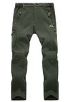 EKLENTSON Outdoor Trousers Men Tactical Waterproof Hiking Walking Softshell Winter Fleece Lined Ski Snow Pants, 34, Army Green